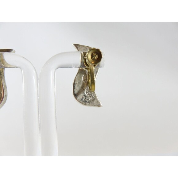 Vintage Modernist Wavy Abalone & Sterling G Taxco Mexico Silver Screw Back Earri - Picture 6 of 9